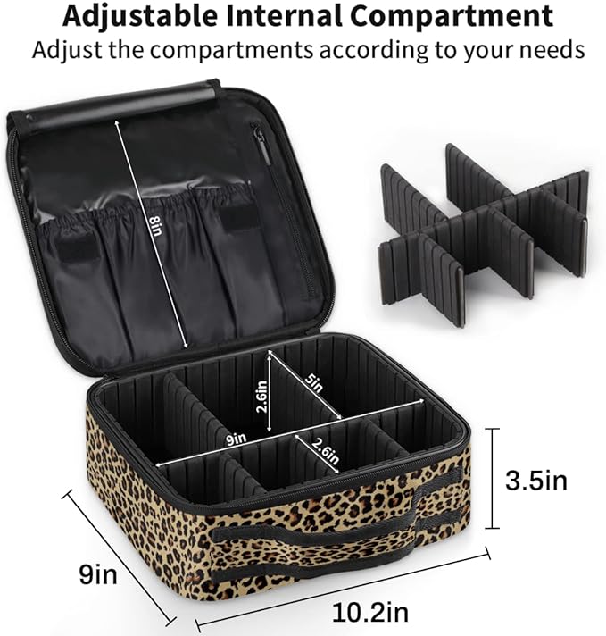 Travel Makeup Train Case Makeup Cosmetic Case Organizer with Adjustable Dividers (Leopard)