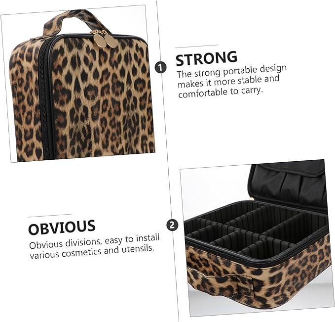 Travel Makeup Train Case Makeup Cosmetic Case Organizer with Adjustable Dividers (Leopard)