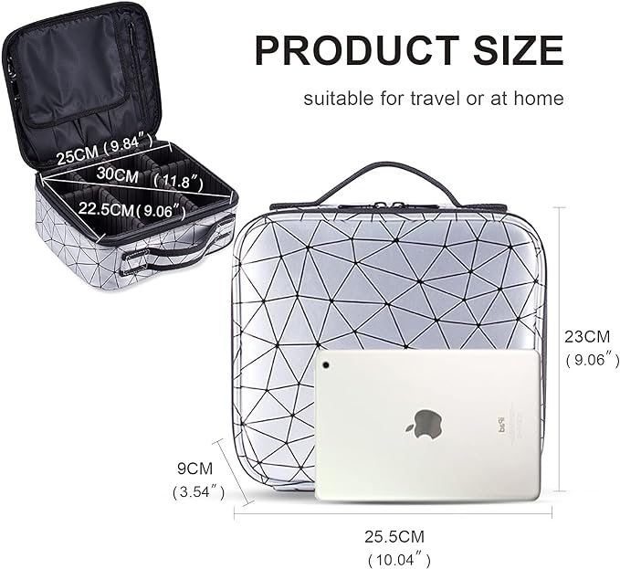 Travel Makeup Train Case Makeup Cosmetic Case Organizer with Adjustable Dividers (Silver)