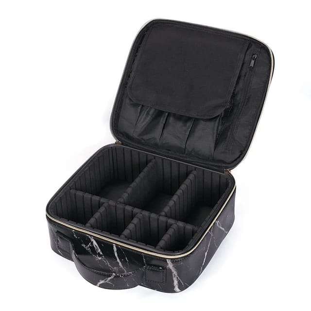 Travel Makeup Train Case Makeup Cosmetic Case Organizer with Adjustable Dividers (Black Marble)